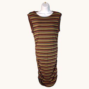Ramy Brook Sweater Dress Women Medium Knit Striped Knee-Length Sleeveless Ruched